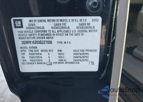 2003 Chevrolet Suburban 1500 Lt z USA, uszkodzony, nr VIN 3GNFK16Z63G227006